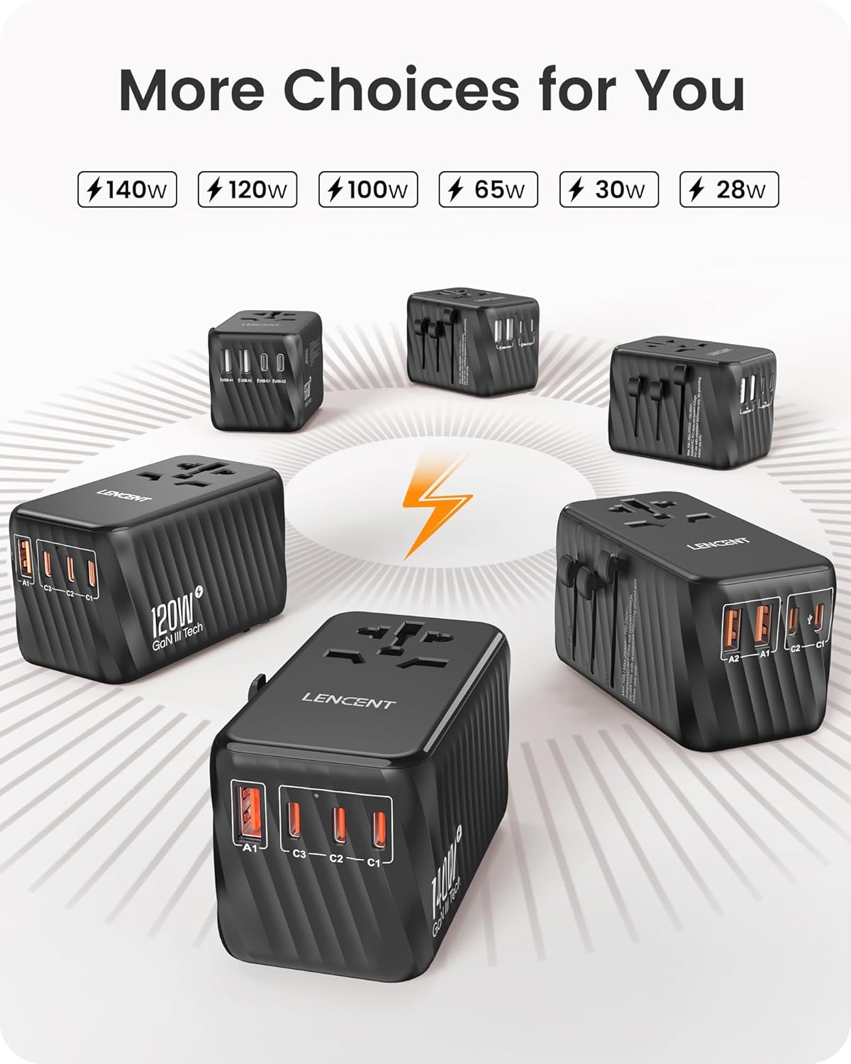 LENCENT Universal Travel Power Adapter, 30W International Wall Charger with 3 USB C 2 USB A Fast Charging, Worldwide Plug Adaptor Travel Essentials for US to EU UK Ireland Australia Type C/G/A/I Black