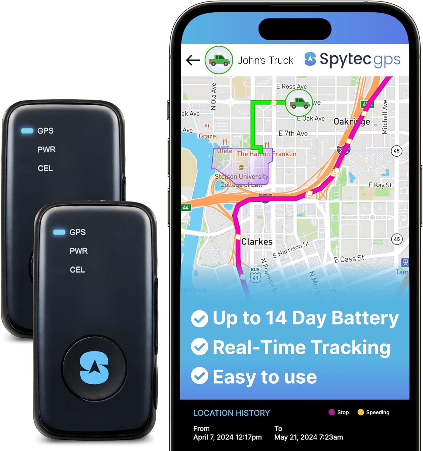 (2 Pack) Spytec GPS Smart Mini GPS Tracker for Vehicles Cars Trucks Loved Ones, Fleets, Hidden Tracker Device for Vehicles with Unlimited US and Worldwide Real-Time Tracking App - USA Made Tech