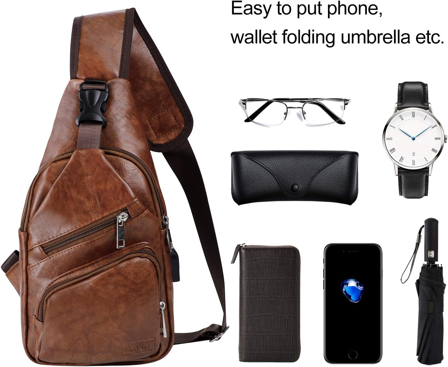 AMJ Crossbody Sling Bag Men Women, Casual Shoulder Backpack, Chest Daypack Satchel for Hiking Travel