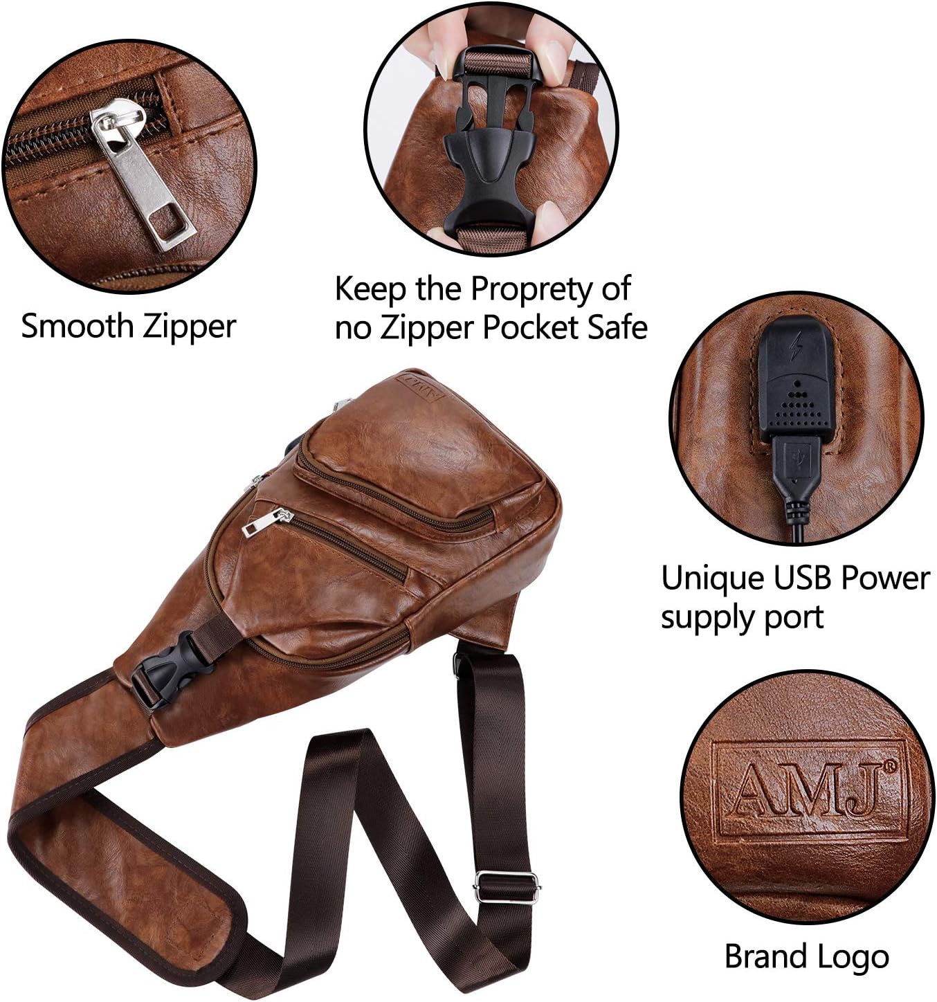 AMJ Crossbody Sling Bag Men Women, Casual Shoulder Backpack, Chest Daypack Satchel for Hiking Travel